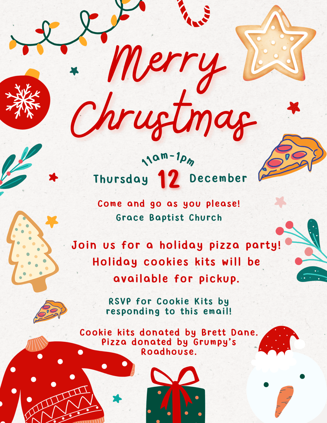 White Green Red Cute Playful Hand drawn Party Invitation Christmas Flyer (1)