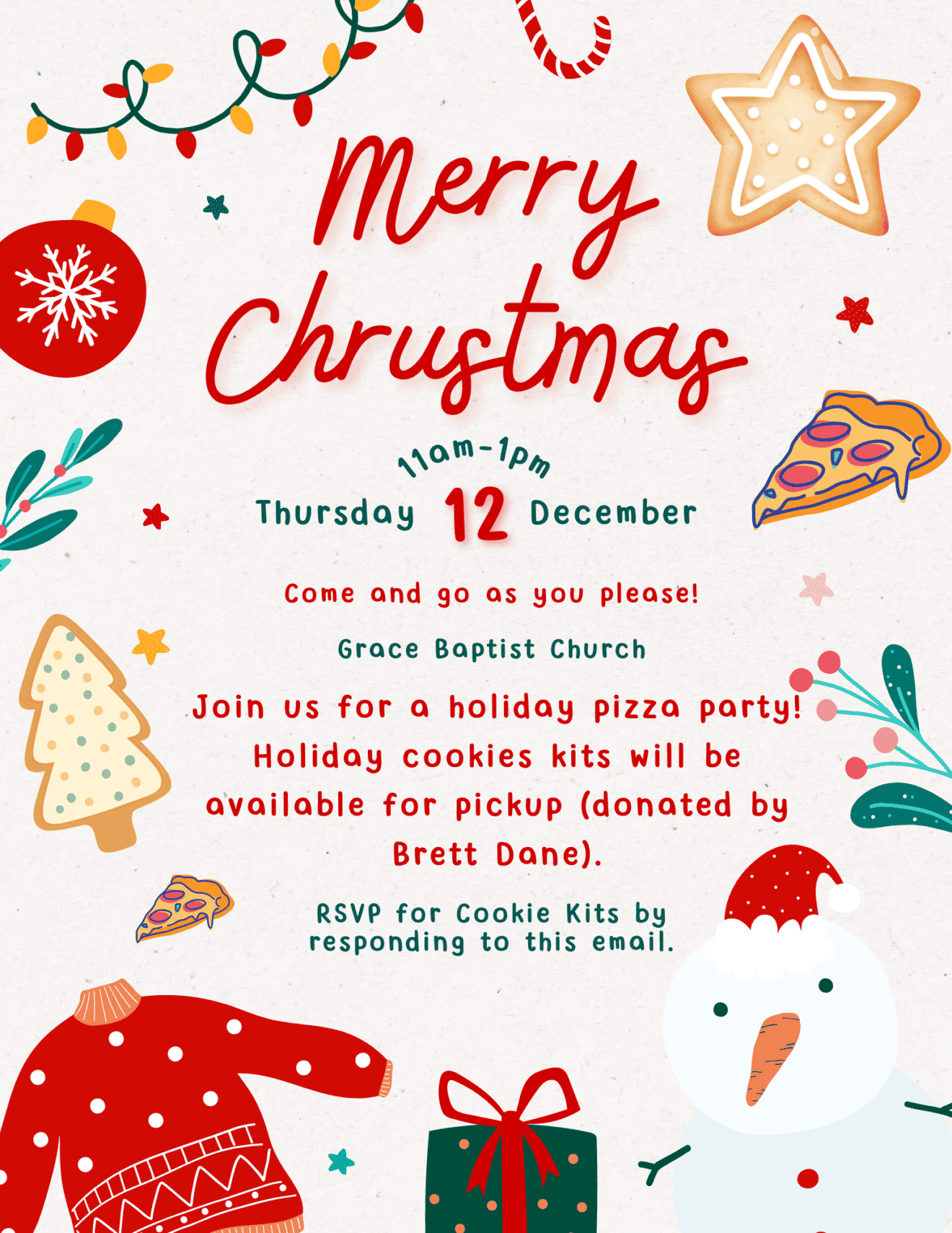 White Green Red Cute Playful Hand drawn Party Invitation Christmas Flyer