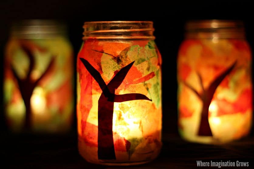 fall tree mason jar luminaries craft for preschool